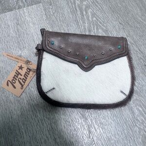 Tony Lama Brown and Cream Clutch with Turquoise Accents